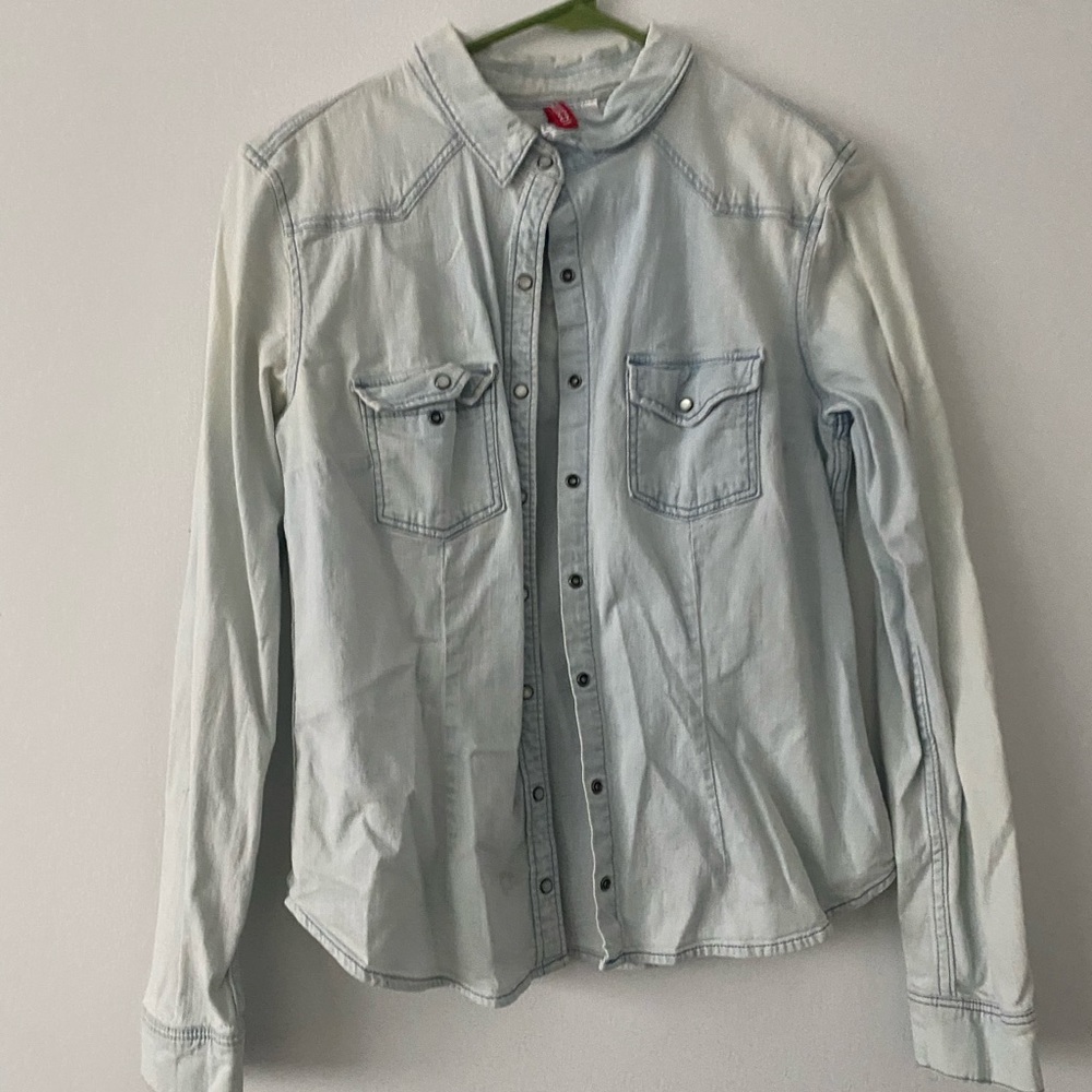 Light wash denim button up shirt